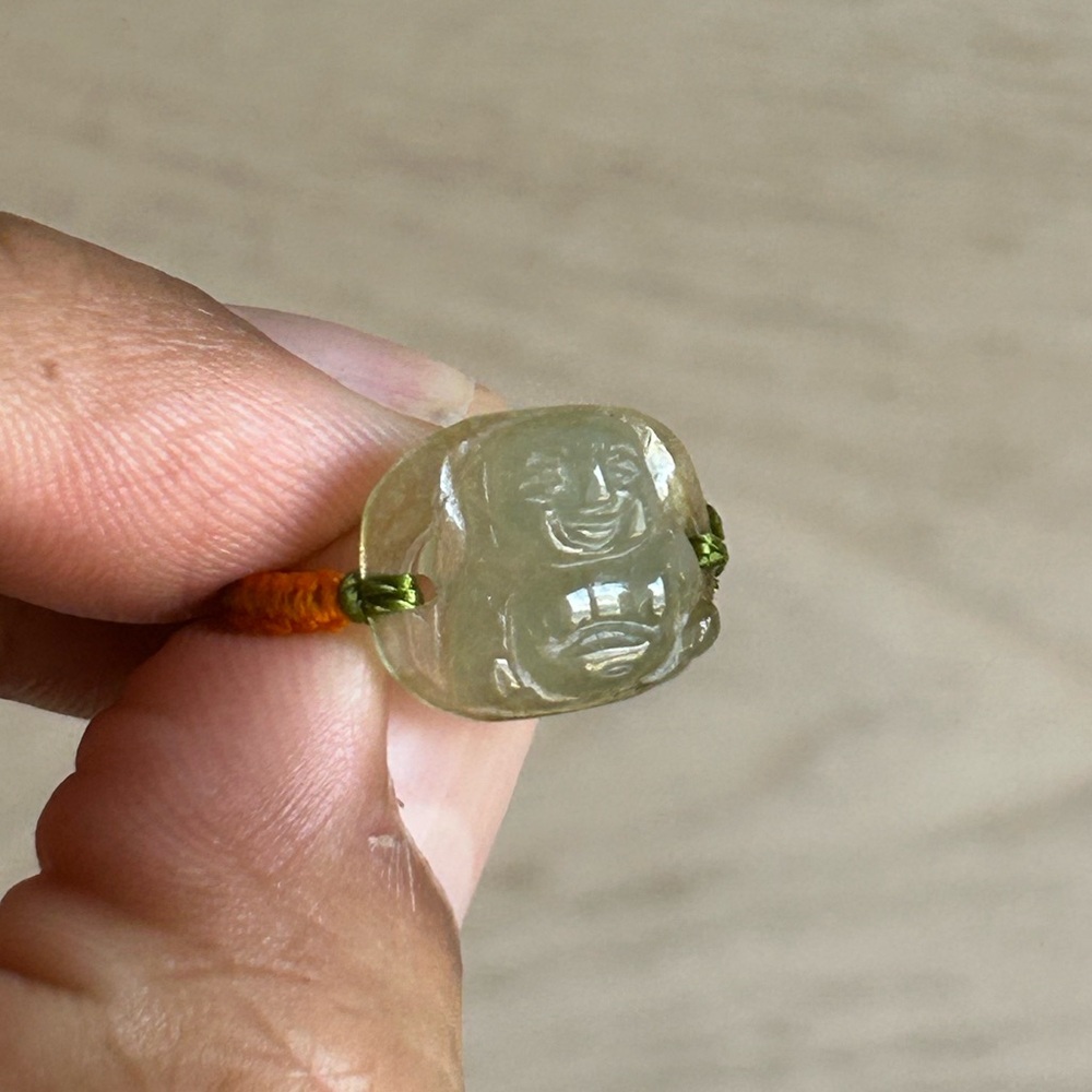 Green Jade Carved Laughing Buddha Ring Size 5.5